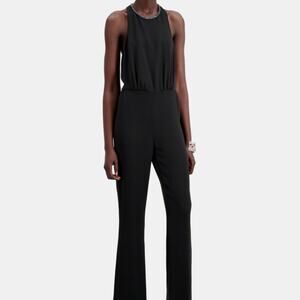 The Kooples Black Crepe Jumpsuit with Chain Neck Detail